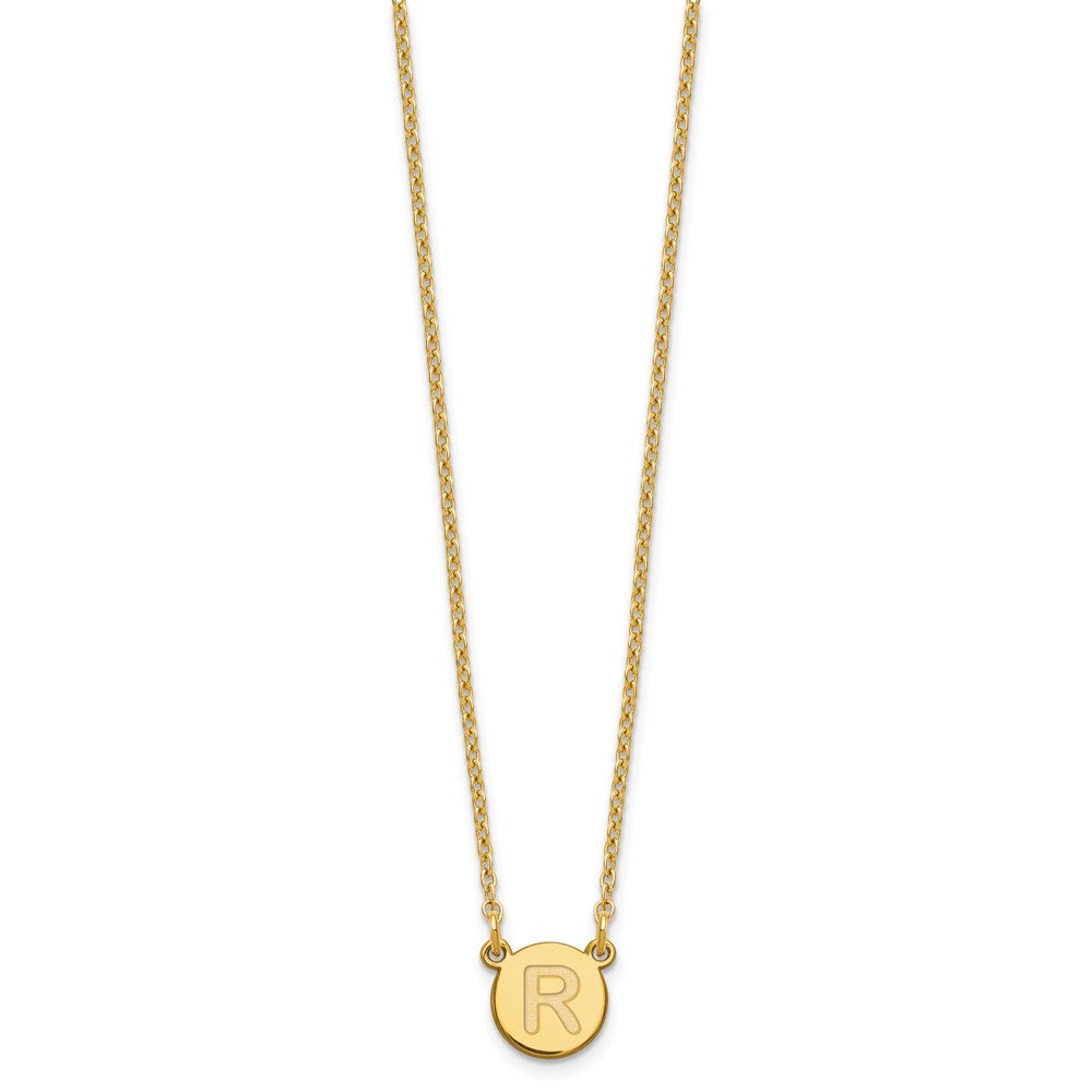 Sterling Silver Gold-plated Tiny Circle Block Letter R Initial Necklace XNA722GP_R