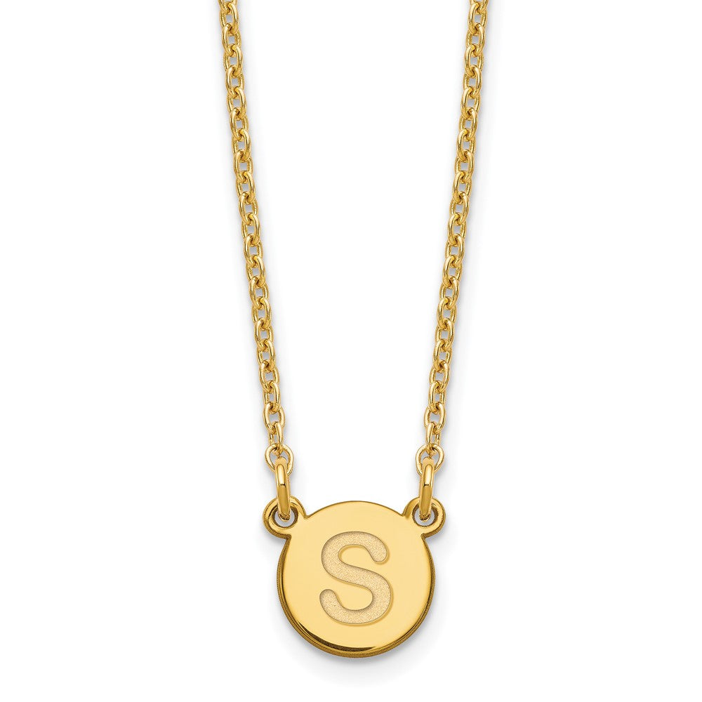 Sterling Silver Gold-plated Tiny Circle Block Letter S Initial Necklace XNA722GP_S
