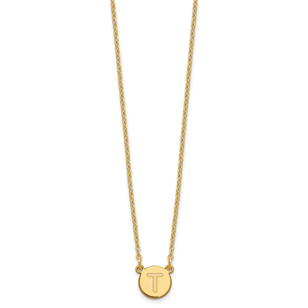 Sterling Silver Gold-plated Tiny Circle Block Letter T Initial Necklace XNA722GP_T