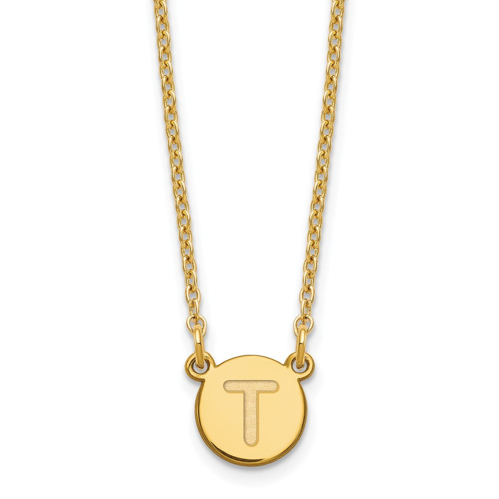 Sterling Silver Gold-plated Tiny Circle Block Letter T Initial Necklace XNA722GP_T