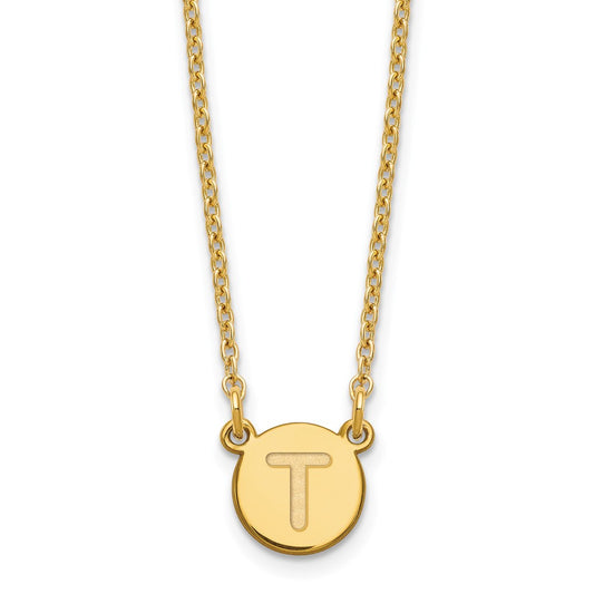 Sterling Silver Gold-plated Tiny Circle Block Letter T Initial Necklace XNA722GP_T