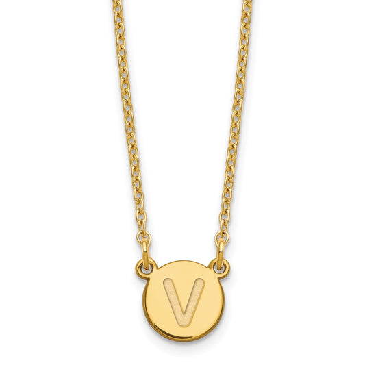 Sterling Silver Gold-plated Tiny Circle Block Letter V Initial Necklace XNA722GP_V