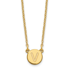 Sterling Silver Gold-plated Tiny Circle Block Letter V Initial Necklace XNA722GP_V