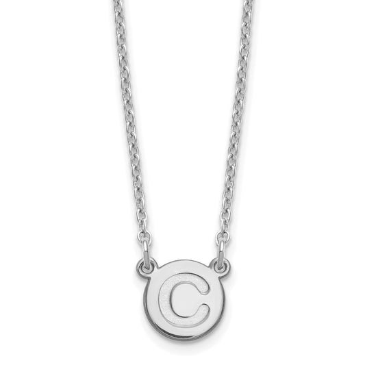 Sterling Silver Rhodium-plated Tiny Circle Block Letter C Initial Necklace XNA722SS_C