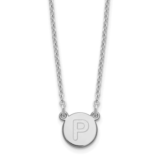 Sterling Silver Rhodium-plated Tiny Circle Block Letter P Initial Necklace XNA722SS_P