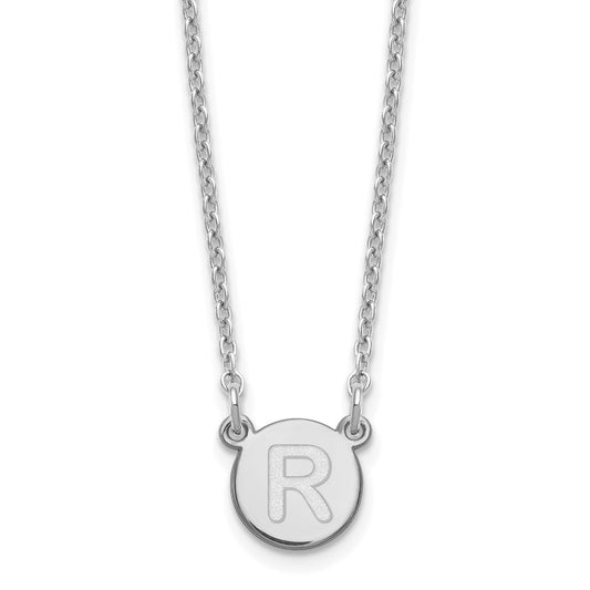 Sterling Silver Rhodium-plated Tiny Circle Block Letter R Initial Necklace XNA722SS_R