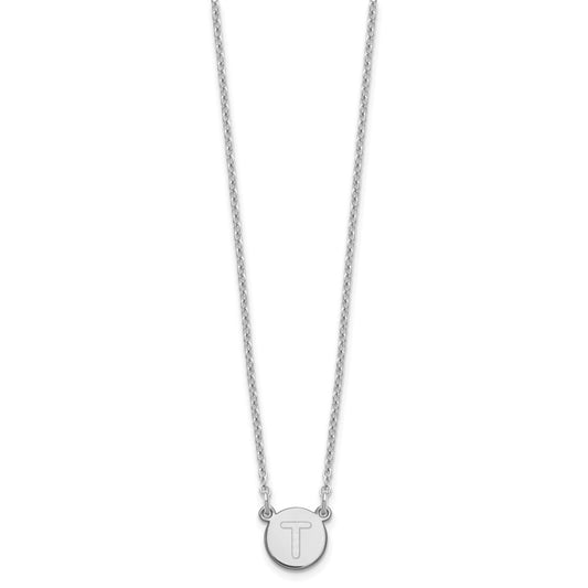 Sterling Silver Rhodium-plated Tiny Circle Block Letter T Initial Necklace XNA722SS_T