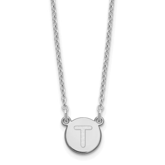 Sterling Silver Rhodium-plated Tiny Circle Block Letter T Initial Necklace XNA722SS_T