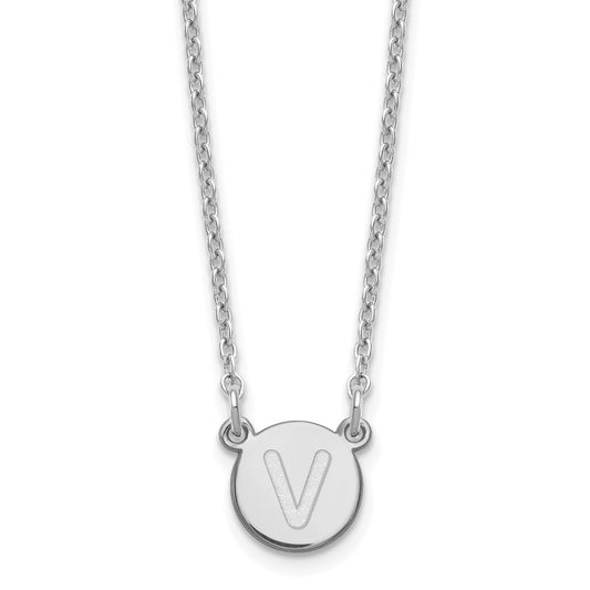 Sterling Silver Rhodium-plated Tiny Circle Block Letter V Initial Necklace XNA722SS_V