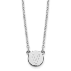 Sterling Silver Rhodium-plated Tiny Circle Block Letter V Initial Necklace XNA722SS_V
