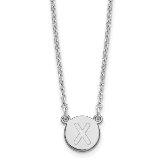 Sterling Silver Rhodium-plated Tiny Circle Block Letter X Initial Necklace XNA722SS_X