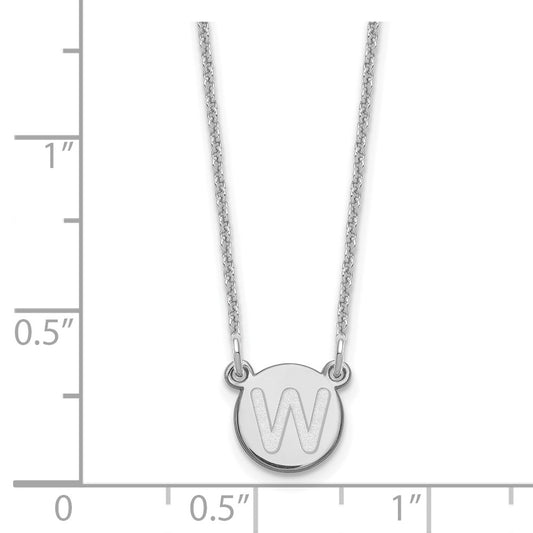 Sterling Silver Rhodium-plated Tiny Circle Block Letter W Initial Necklace XNA722W_W