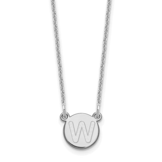 Sterling Silver Rhodium-plated Tiny Circle Block Letter W Initial Necklace XNA722W_W