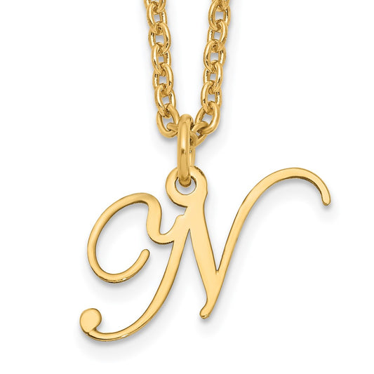 Sterling Silver Gold-plated Letter N Initial Necklace XNA756GP_N