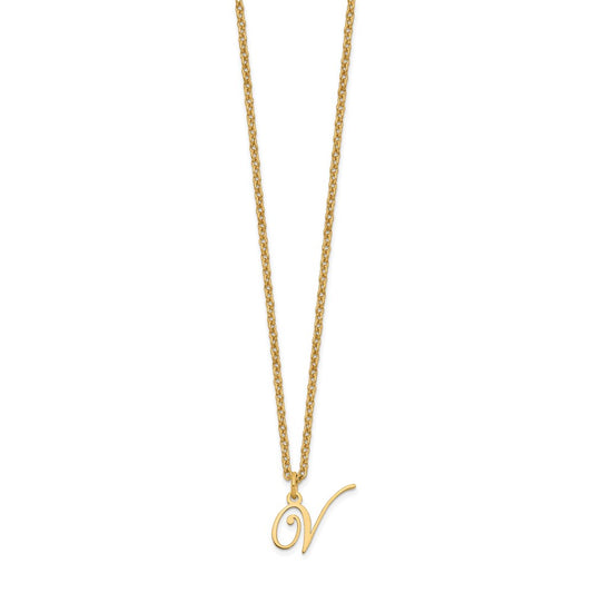 Sterling Silver Gold-plated Letter V Initial Necklace XNA756GP_V