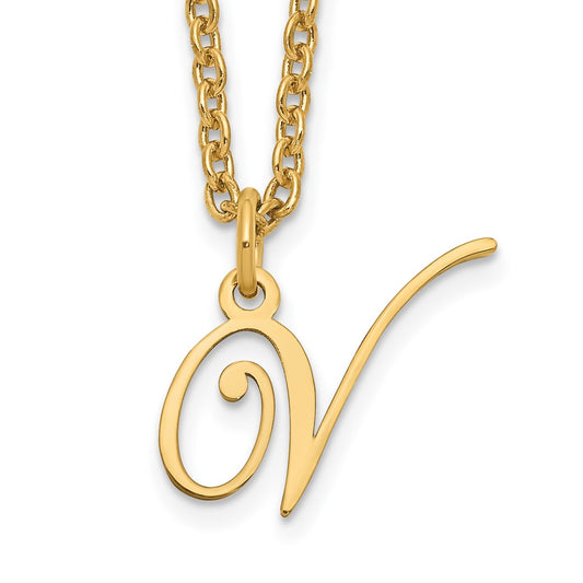 Sterling Silver Gold-plated Letter V Initial Necklace XNA756GP_V