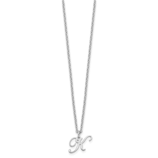 Sterling Silver Rhodium-plated Letter K Initial Necklace XNA756SS_K