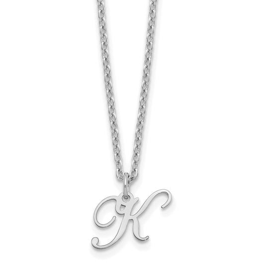 Sterling Silver Rhodium-plated Letter K Initial Necklace XNA756SS_K