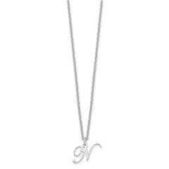 Sterling Silver Rhodium-plated Letter N Initial Necklace XNA756SS_N