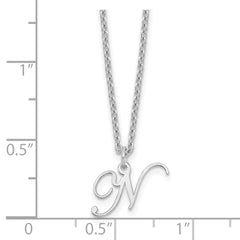 Sterling Silver Rhodium-plated Letter N Initial Necklace XNA756SS_N