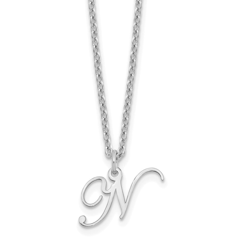 Sterling Silver Rhodium-plated Letter N Initial Necklace XNA756SS_N