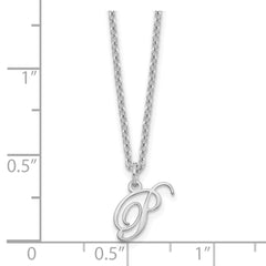 Sterling Silver Rhodium-plated Letter P Initial Necklace XNA756SS_P