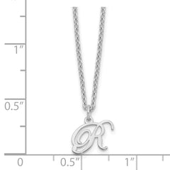 Sterling Silver Rhodium-plated Letter R Initial Necklace XNA756SS_R