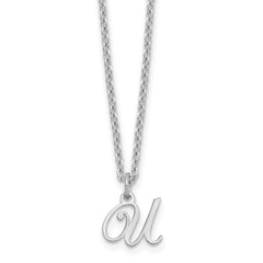 Sterling Silver Rhodium-plated Letter U Initial Necklace XNA756SS_U