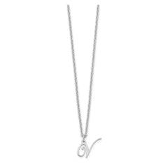 Sterling Silver Rhodium-plated Letter V Initial Necklace XNA756SS_V