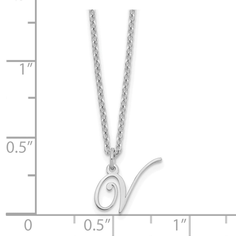 Sterling Silver Rhodium-plated Letter V Initial Necklace XNA756SS_V