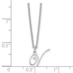 Sterling Silver Rhodium-plated Letter V Initial Necklace XNA756SS_V