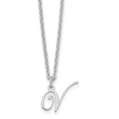 Sterling Silver Rhodium-plated Letter V Initial Necklace XNA756SS_V