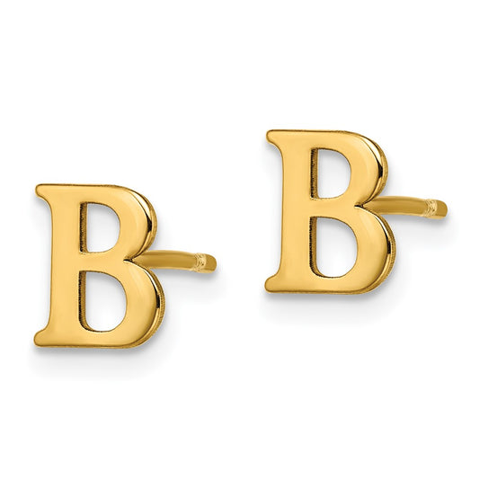XNE46GP_B Sterling Silver Gold-plated Letter B Initial Post Earrings