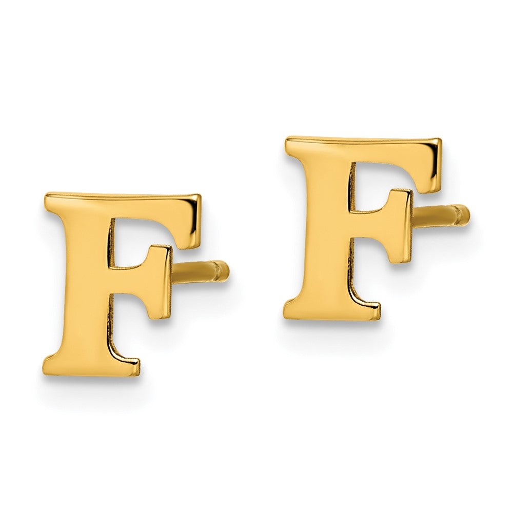 XNE46GP_F Sterling Silver Gold-plated Letter F Initial Post Earrings