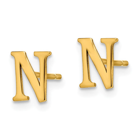 XNE46GP_N Sterling Silver Gold-plated Letter N Initial Post Earrings