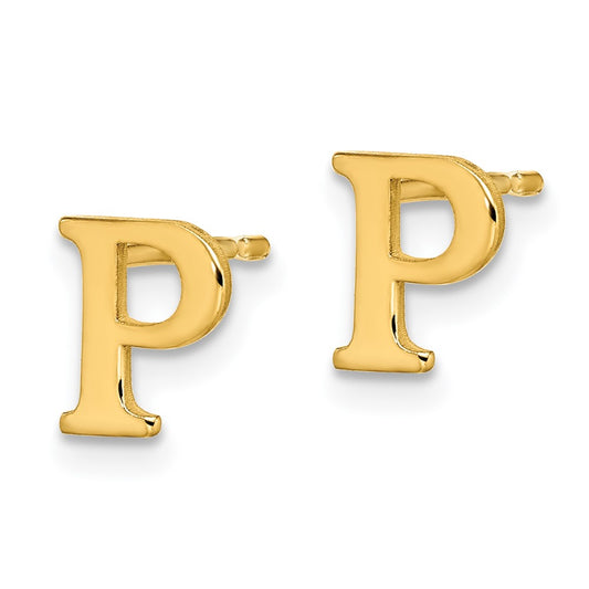 XNE46GP_P Sterling Silver Gold-plated Letter P Initial Post Earrings