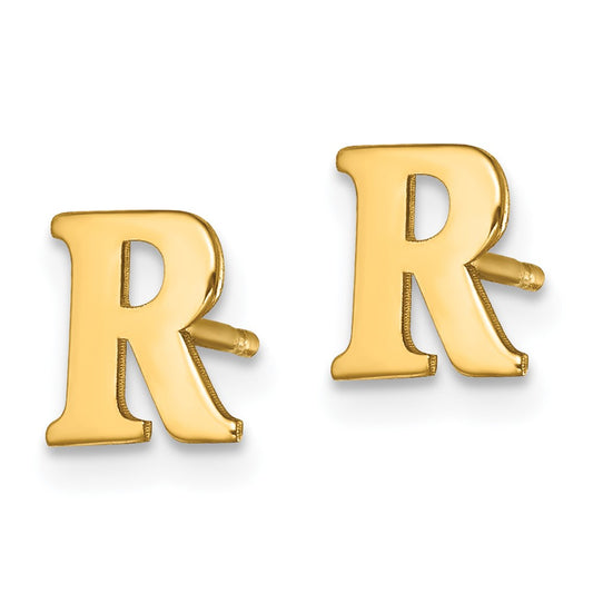 XNE46GP_R Sterling Silver Gold-plated Letter R Initial Post Earrings