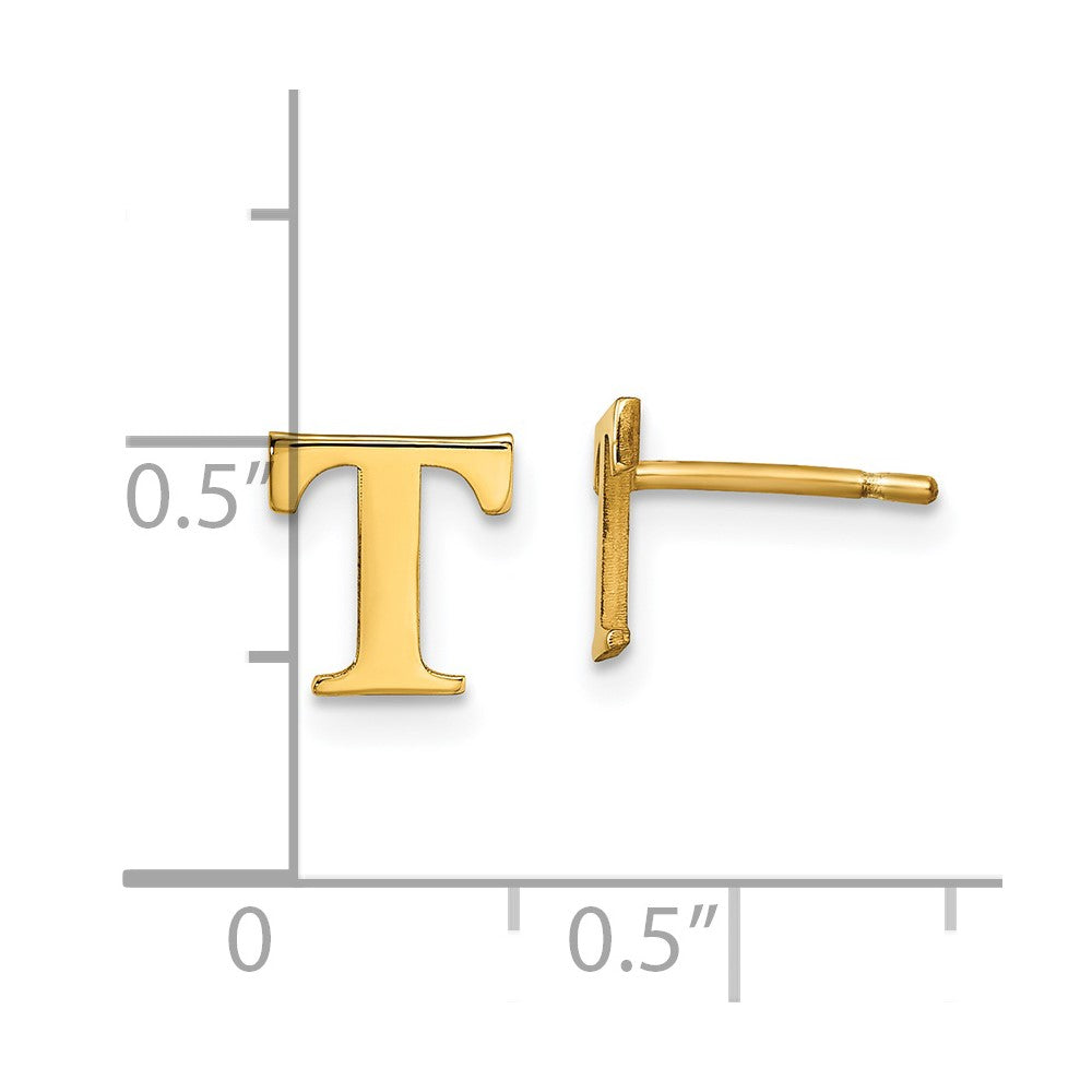 XNE46GP_T Sterling Silver Gold-plated Letter T Initial Post Earrings