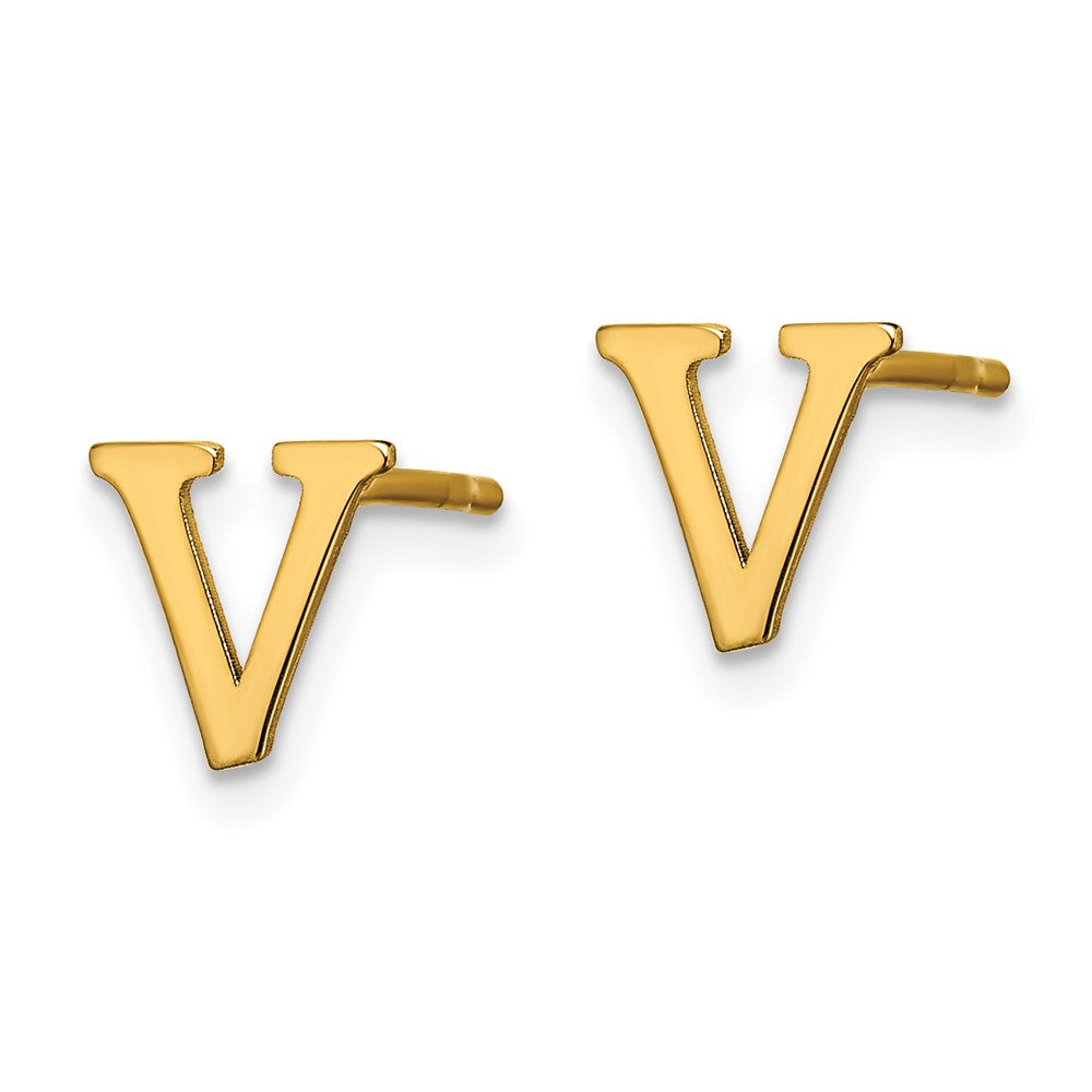XNE46GP_V Sterling Silver Gold-plated Letter V Initial Post Earrings