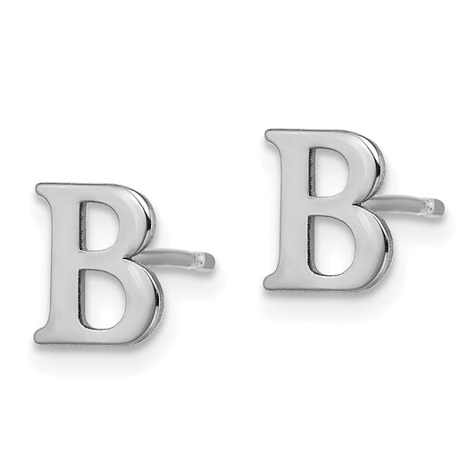 XNE46SS_B Sterling Silver Rhodium-plated Letter B Initial Post Earrings