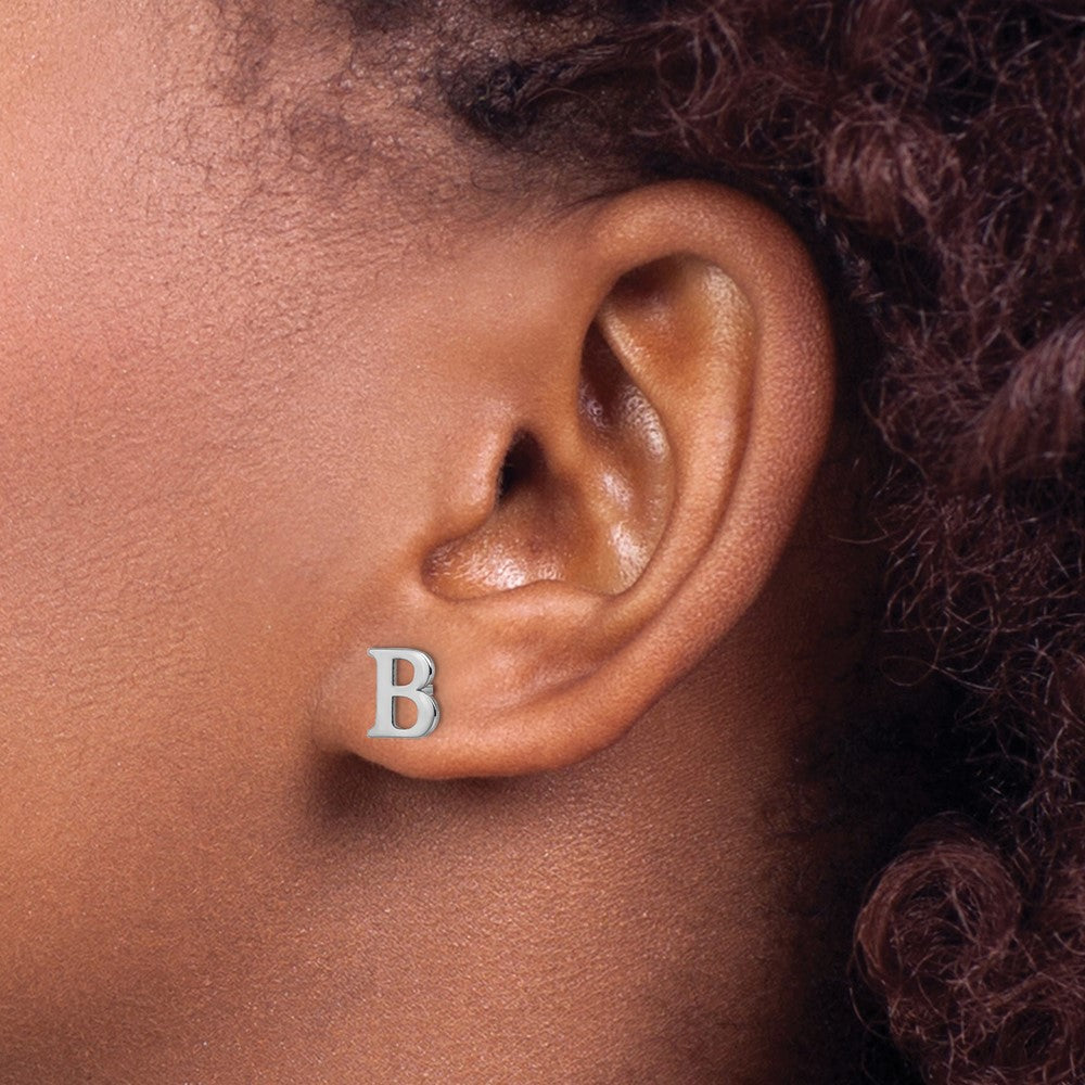 XNE46SS_B Sterling Silver Rhodium-plated Letter B Initial Post Earrings