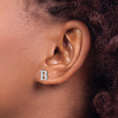 XNE46SS_B Sterling Silver Rhodium-plated Letter B Initial Post Earrings