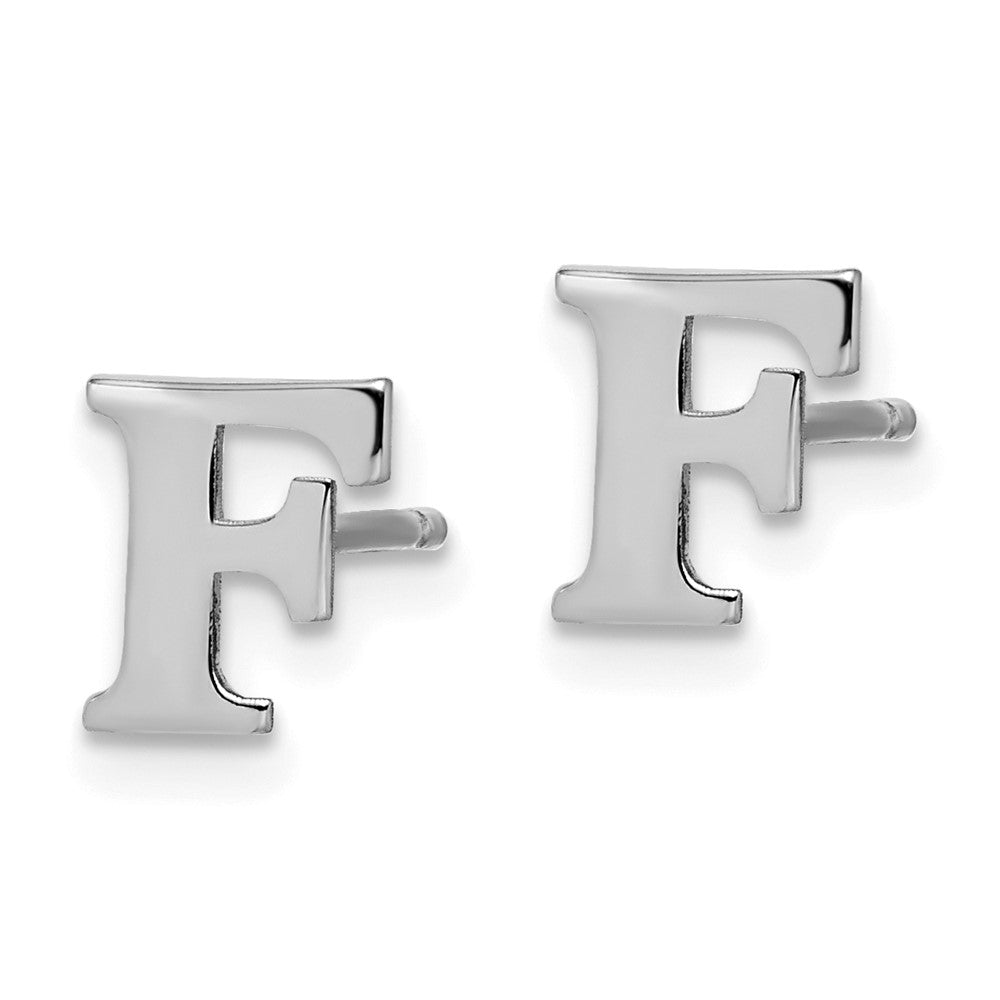 XNE46SS_F Sterling Silver Rhodium-plated Letter F Initial Post Earrings