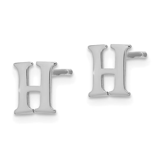 XNE46SS_H Sterling Silver Rhodium-plated Letter H Initial Post Earrings