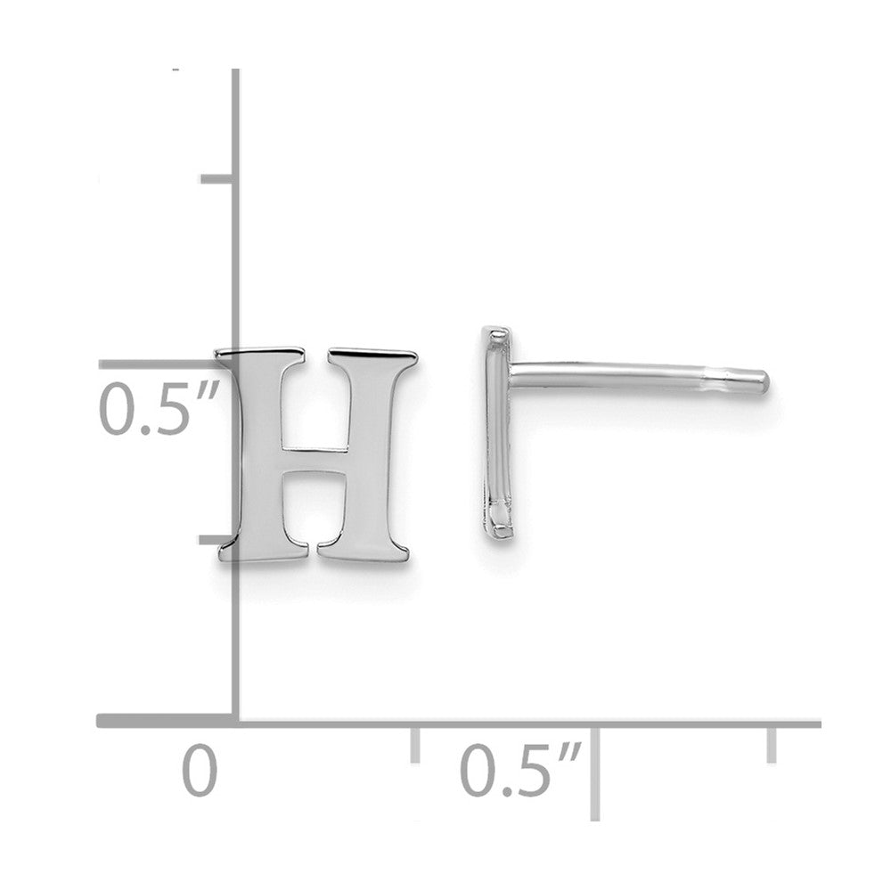 XNE46SS_H Sterling Silver Rhodium-plated Letter H Initial Post Earrings