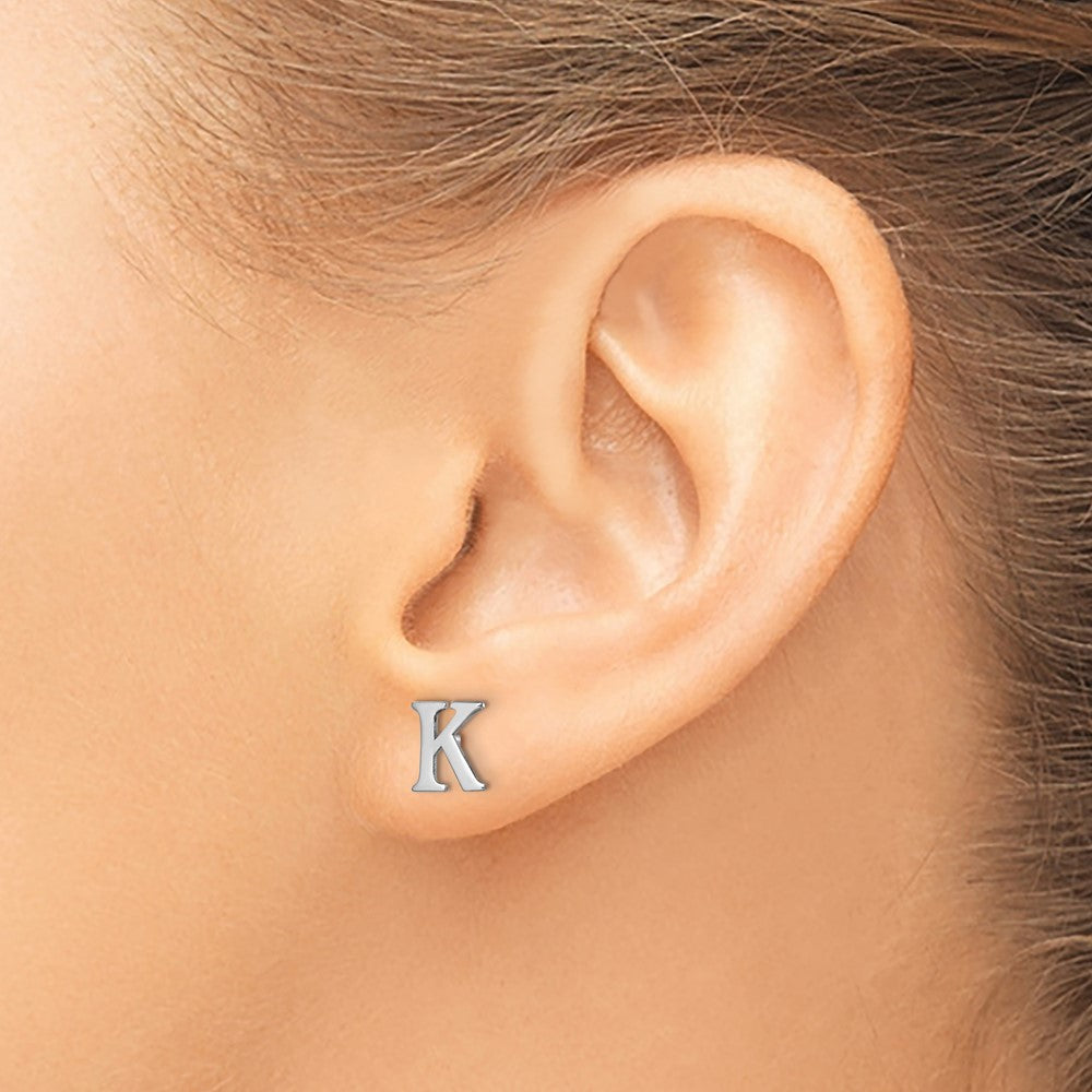 XNE46SS_K Sterling Silver Rhodium-plated Letter K Initial Post Earrings
