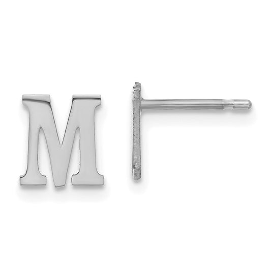 XNE46SS_M Sterling Silver Rhodium-plated Letter M Initial Post Earrings
