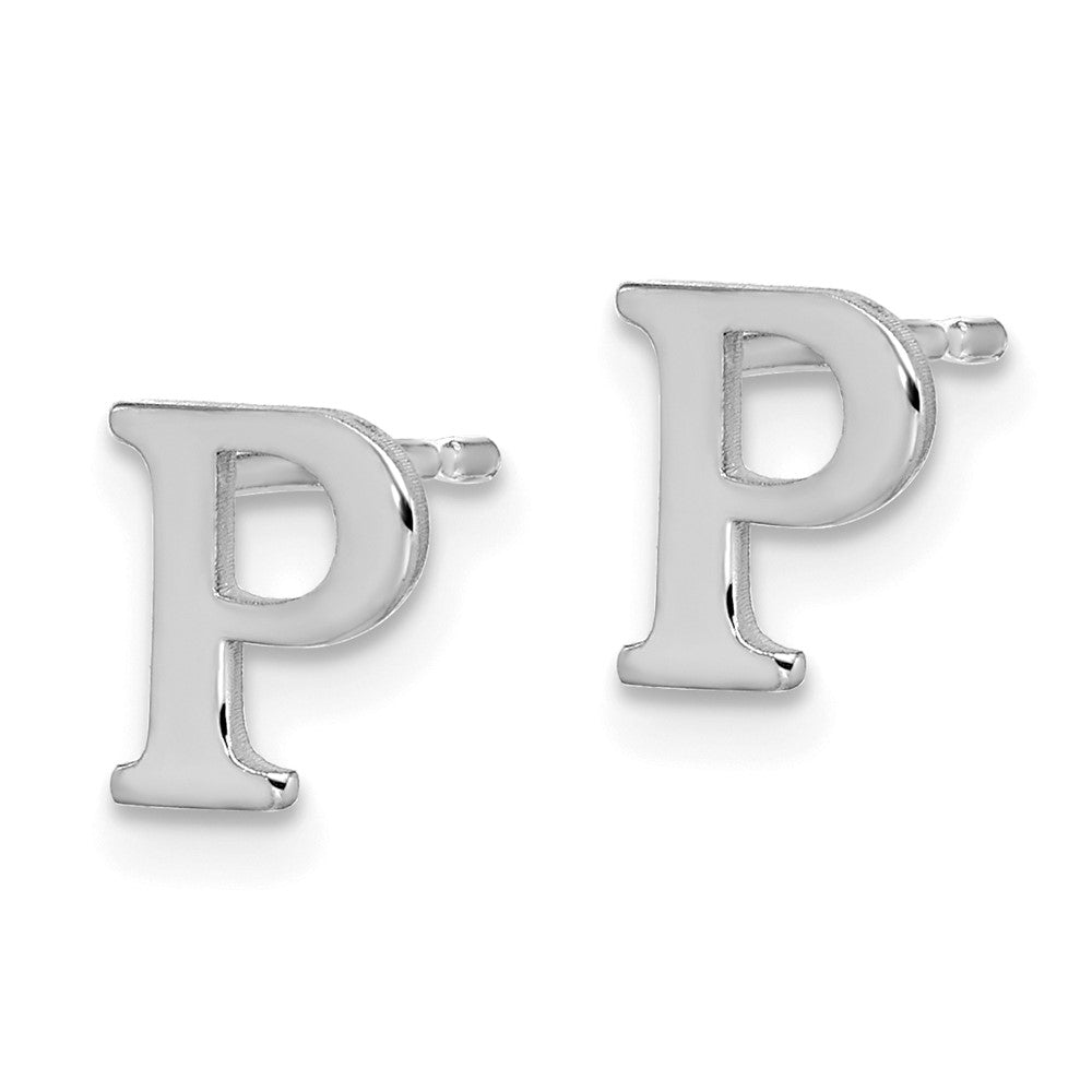 XNE46SS_P Sterling Silver Rhodium-plated Letter P Initial Post Earrings