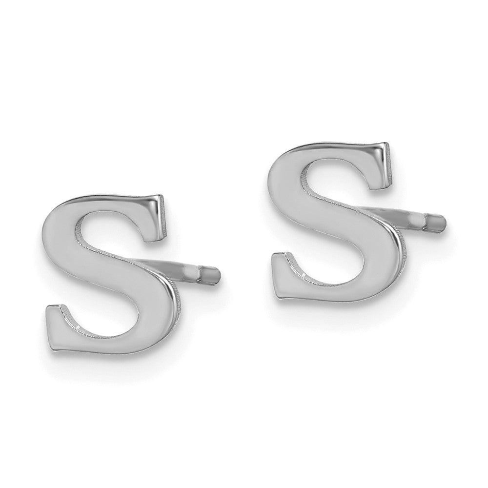 XNE46SS_S Sterling Silver Rhodium-plated Letter S Initial Post Earrings