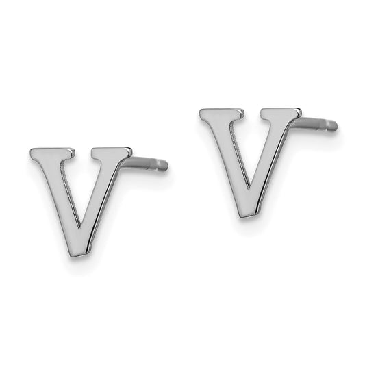 XNE46SS_V Sterling Silver Rhodium-plated Letter V Initial Post Earrings